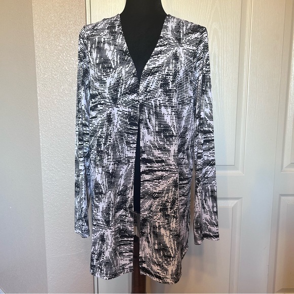 Christopher & Banks‎ Black and White Open Front Shacket Shirt Blouse Size Large - Picture 1 of 5